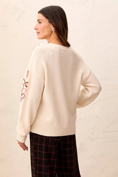 Tribal Eyelash Embroidered Crew Neck Sweater
