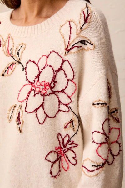 Tribal Eyelash Embroidered Crew Neck Sweater