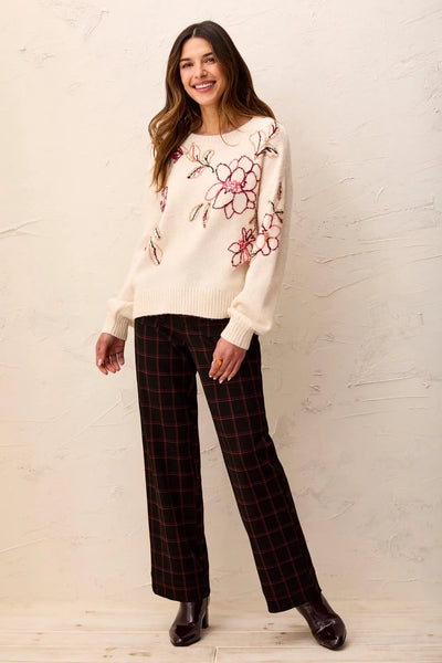 Tribal Eyelash Embroidered Crew Neck Sweater