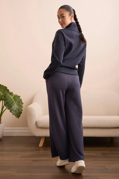 French Terry Stitch-Accent Zip Funnel Neck Sweater