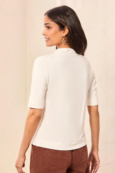 Tribal Cream Funnel Neck Elbow Sleeve Soft Knit