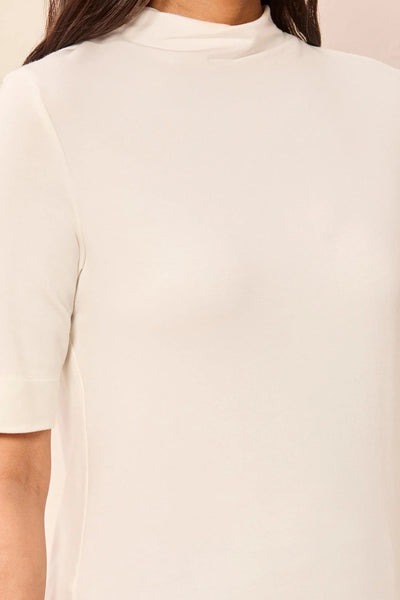 Tribal Cream Funnel Neck Elbow Sleeve Soft Knit