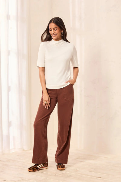 Tribal Cream Funnel Neck Elbow Sleeve Soft Knit