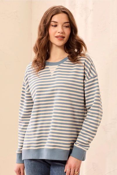 Tribal Blue Stripe Crew Neck Knit Top