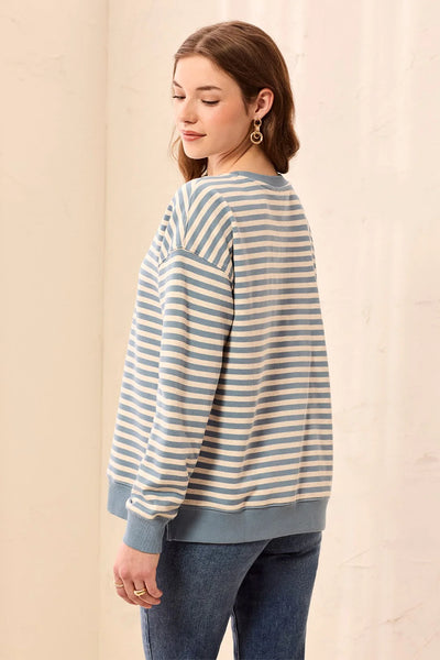 Tribal Blue Stripe Crew Neck Knit Top