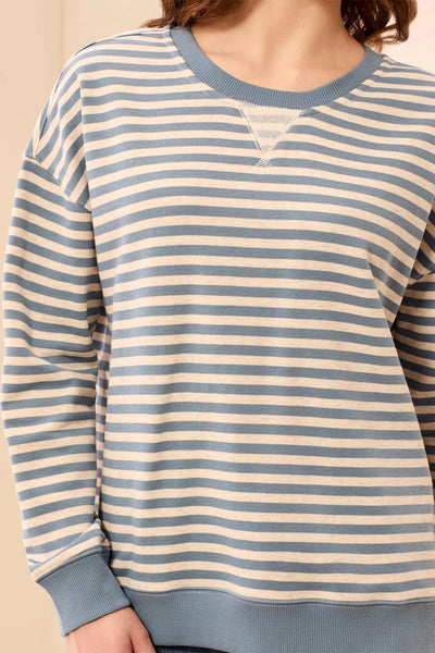 Tribal Blue Stripe Crew Neck Knit Top