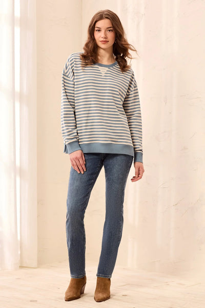 Tribal Blue Stripe Crew Neck Knit Top