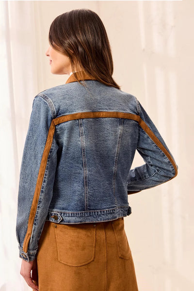 Tribal Retro Denim Jacket With Suede Trim