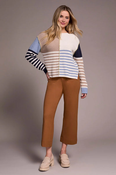 Tribal Multi Stripe Textured Boat Neck Sweater