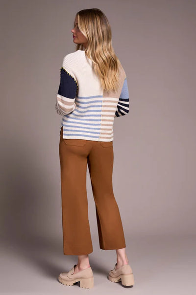 Tribal Multi Stripe Textured Boat Neck Sweater