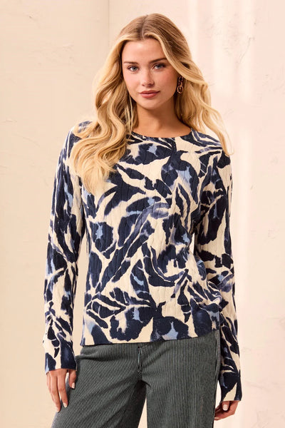 Tribal Cable Cotton Crew Neck Sweater