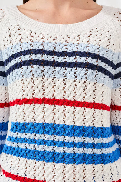 Tribal Striped Cotton Crew Neck Sweater