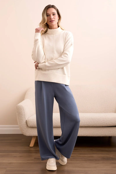 Drop Shoulder Funnel Neck Knit Top in FrostGrey