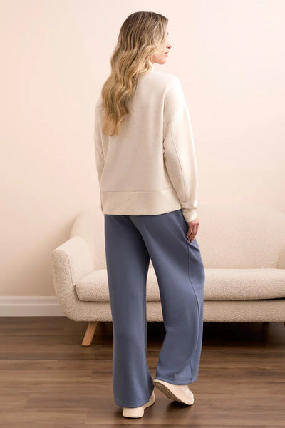 Drop Shoulder Funnel Neck Knit Top in FrostGrey