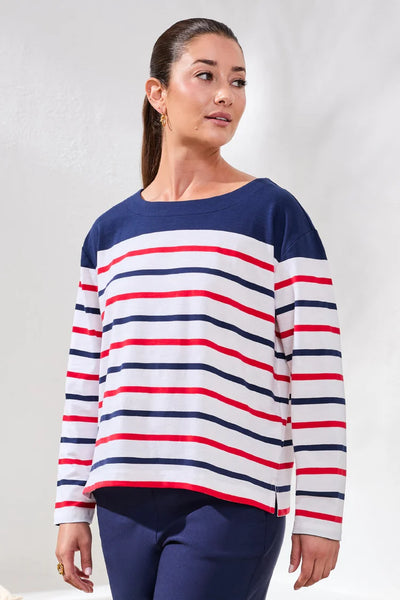 Tribal Yarn Dye Knit Boat Neck Top