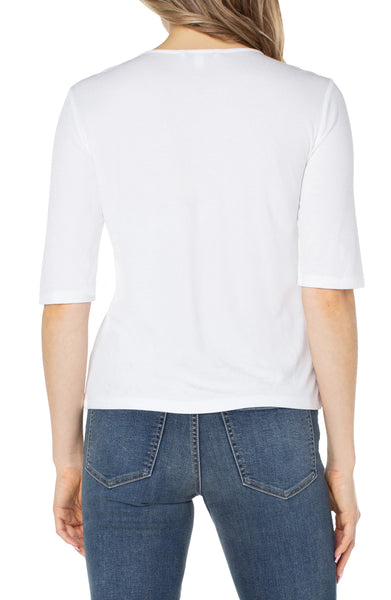 Double Layer V-neck Rib Knit Top Cream