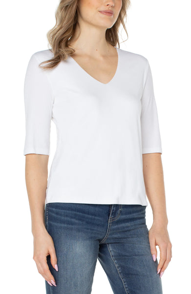 Double Layer V-neck Rib Knit Top Cream