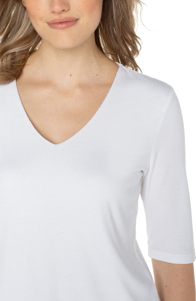 Double Layer V-neck Rib Knit Top Cream