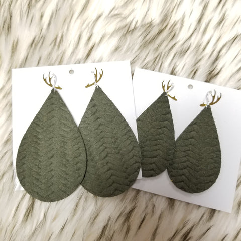 Forest Green Knit 2" & 3" Leather Earring