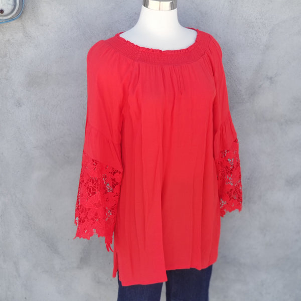 Multiples: Red Lace Sleeve Top