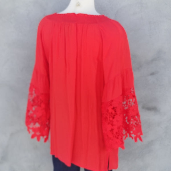 Multiples: Red Lace Sleeve Top