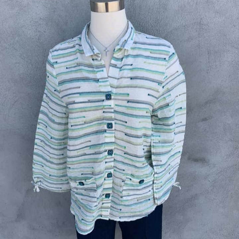 Multiples Blue/Green Button Up Blouse