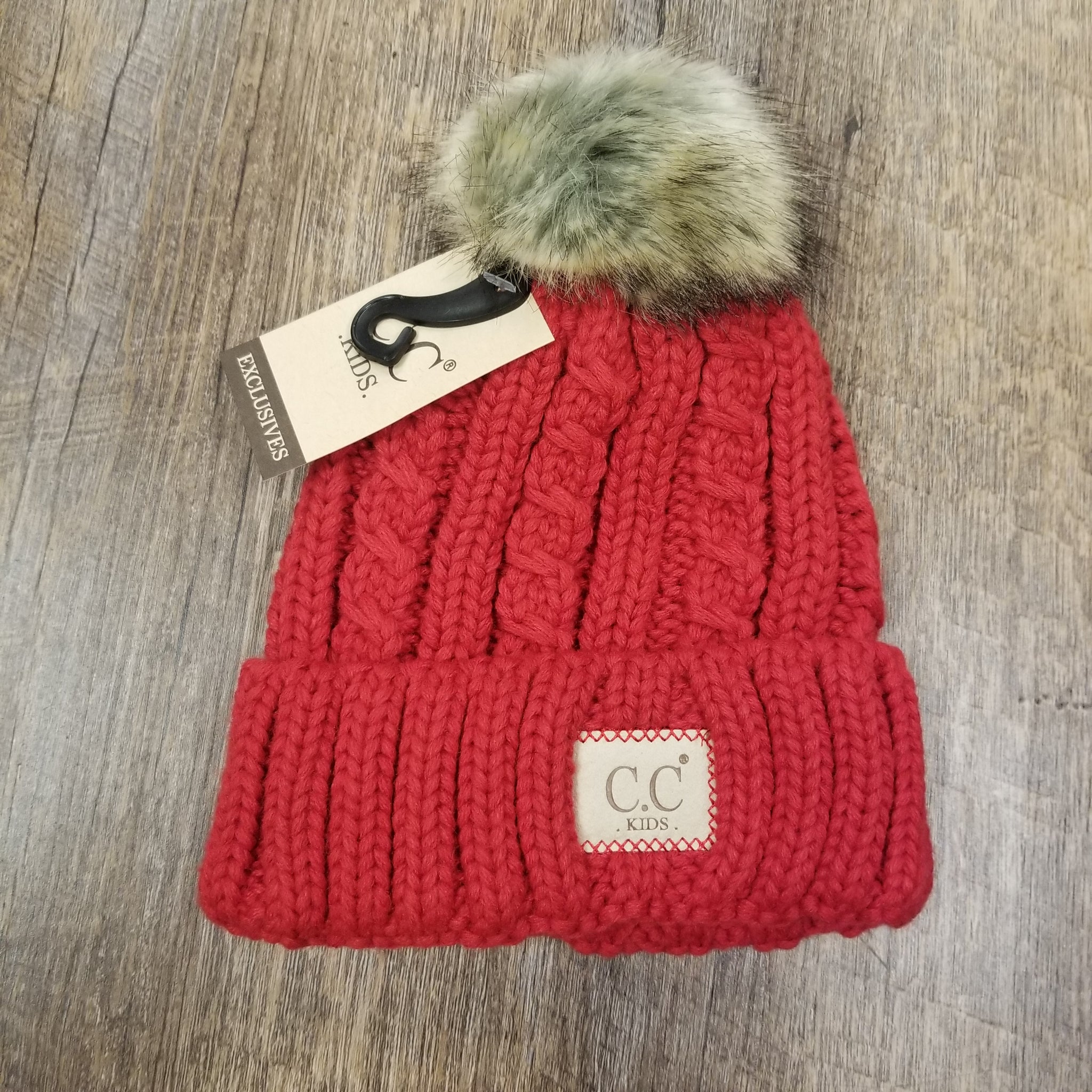 C.C Beanie: Kids Fur Pom