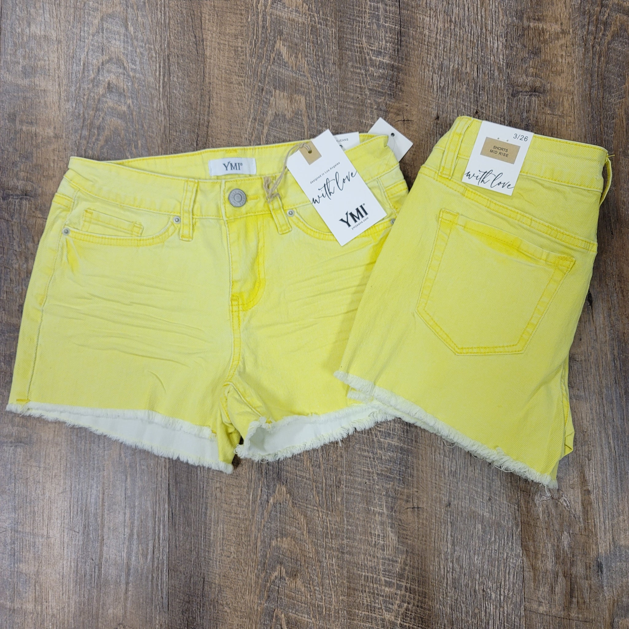 Mid Rise Frayed Neon Yellow Denim Shorts