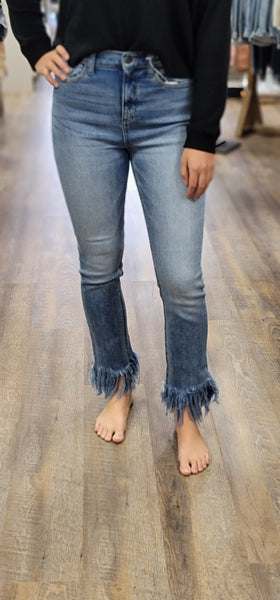 Sneak Peek Frayed Tassel Bottom Jeans