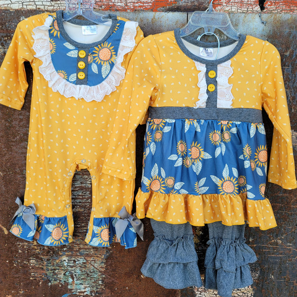 Yellow and Navy Floral Sister Sets
