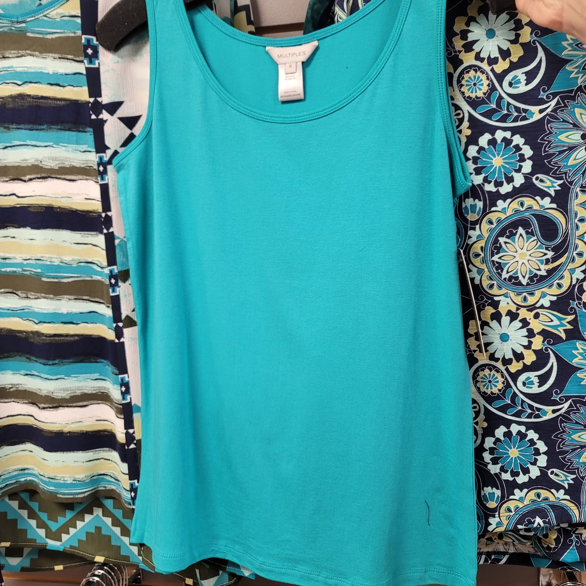 Multiples Basic Scoop Neck Teal-Turquoise Tank