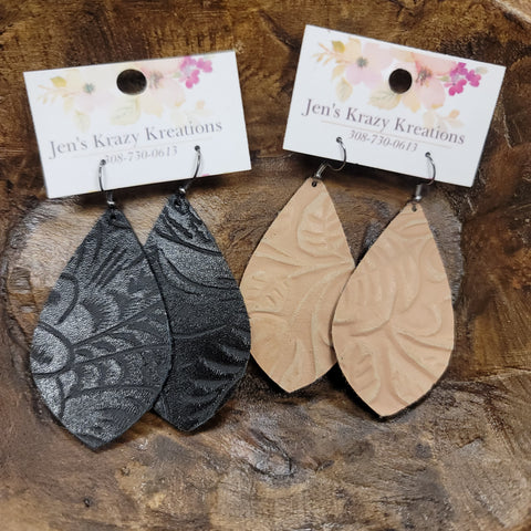 2" Engraved Leather Earrings