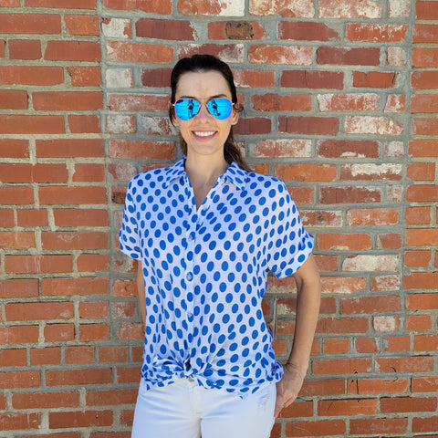 Multiples Blue Polka Dot Blouse