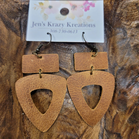 2" Brown Leather Cutout Earring