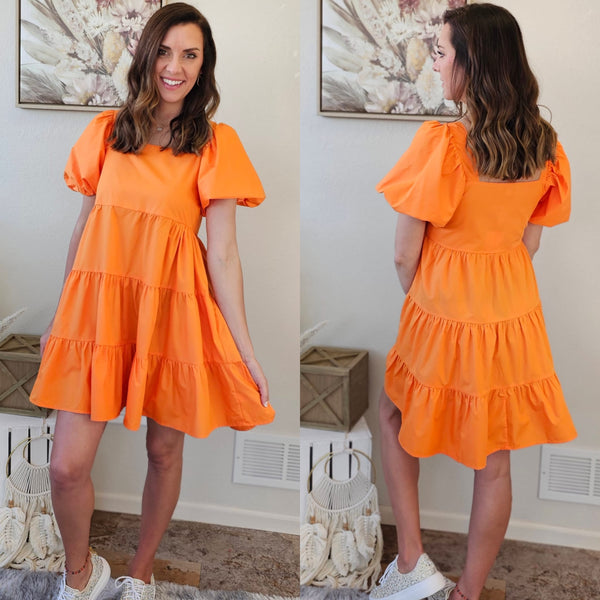 Tangerine Puff Sleeve Dress