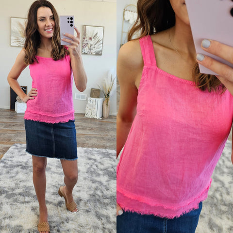 Charlie B: Frayed Tank Top in Pink