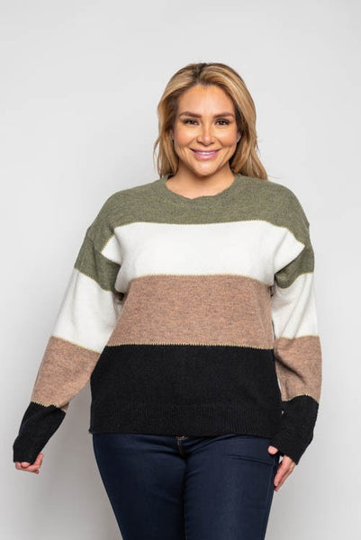 Tan/Navy Color Block Sweater