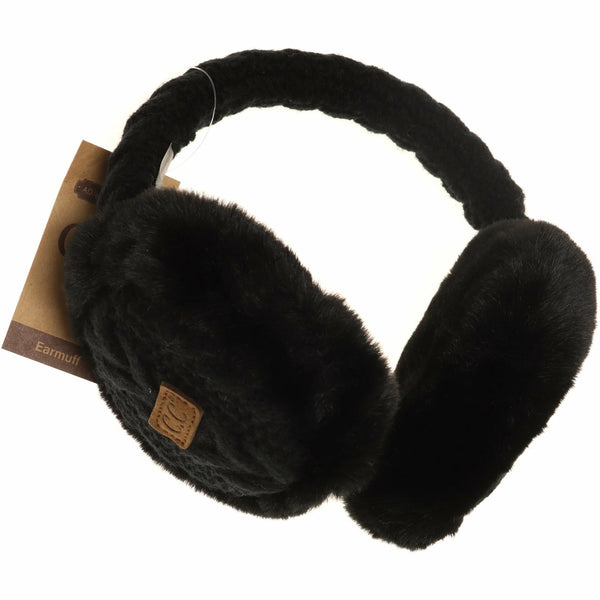 C.C Beanie Cable Knit Faux Fur Earmuff