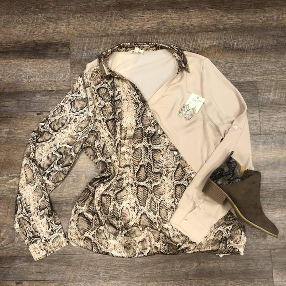 Long Sleeve Python Collared Blouse