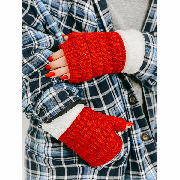 C.C Beanie Fingerless Sherpa Gloves