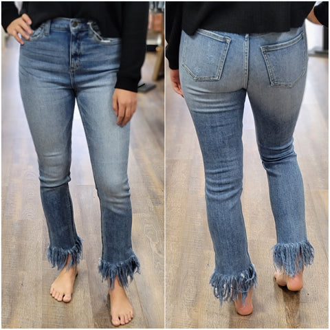 Sneak Peek Frayed Tassel Bottom Jeans