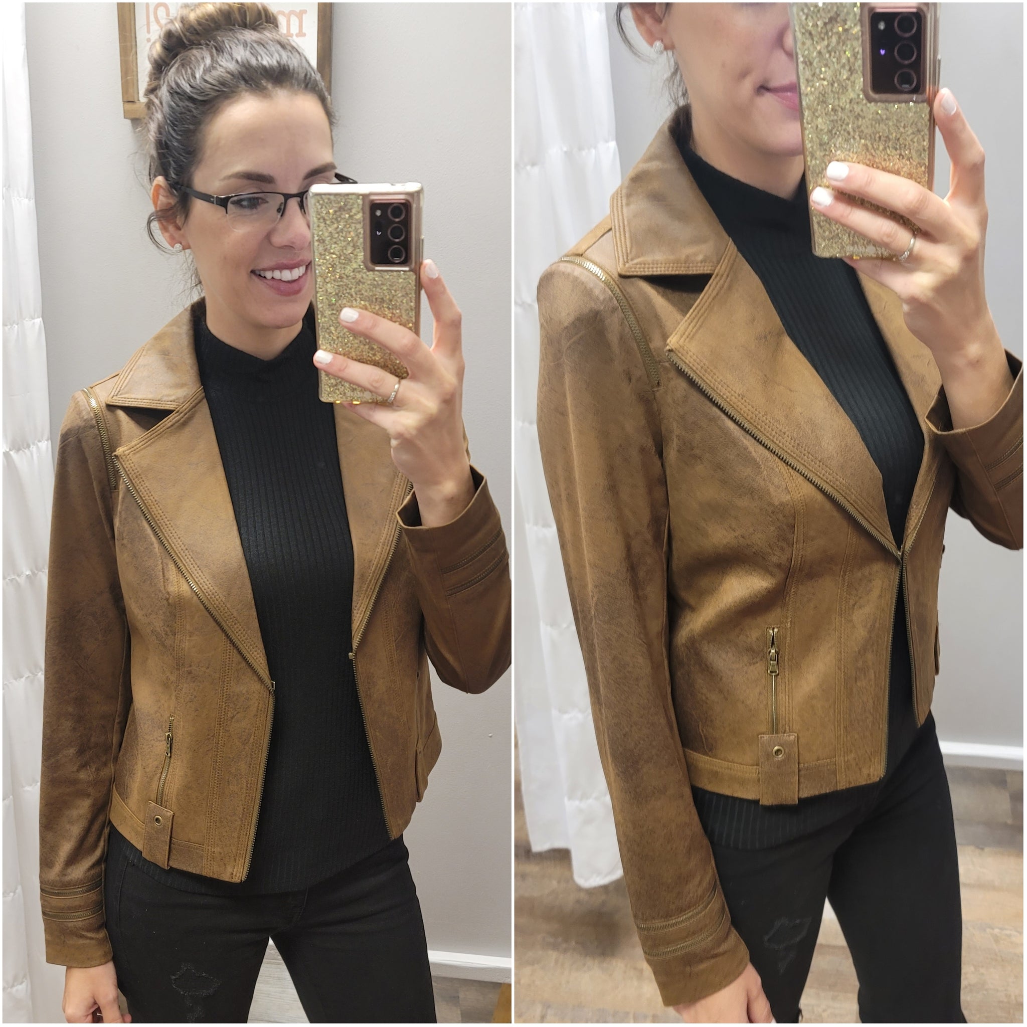 Charlie B Long Sleeve Vintage Faux Leather Jacket