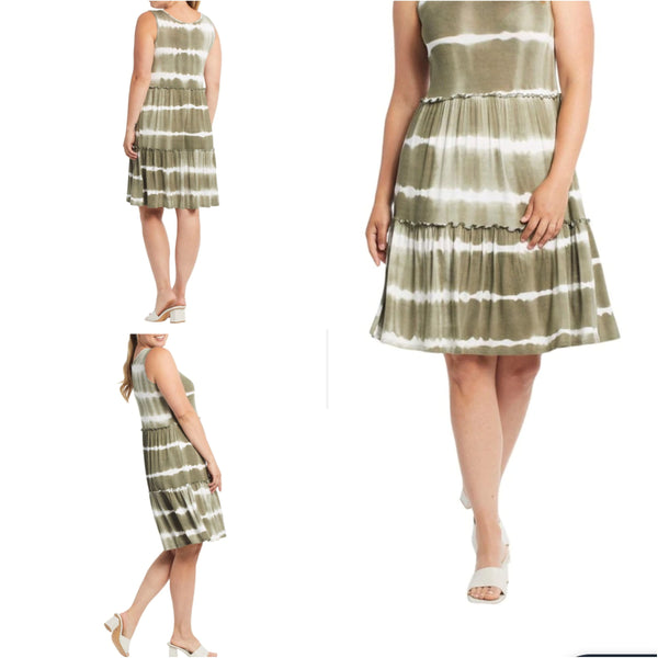 Tribal Palm Leaf Flounce Dress