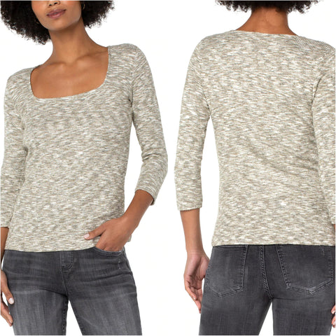 Liverpool 3/4 Square Neck Rib Knit Top