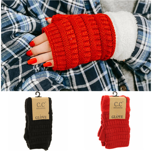 C.C Beanie Fingerless Sherpa Gloves