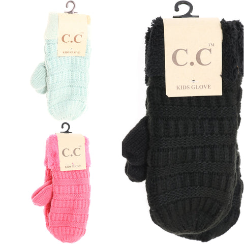 C.C Beanie: Kids Solid Fuzzy Lined Mittens