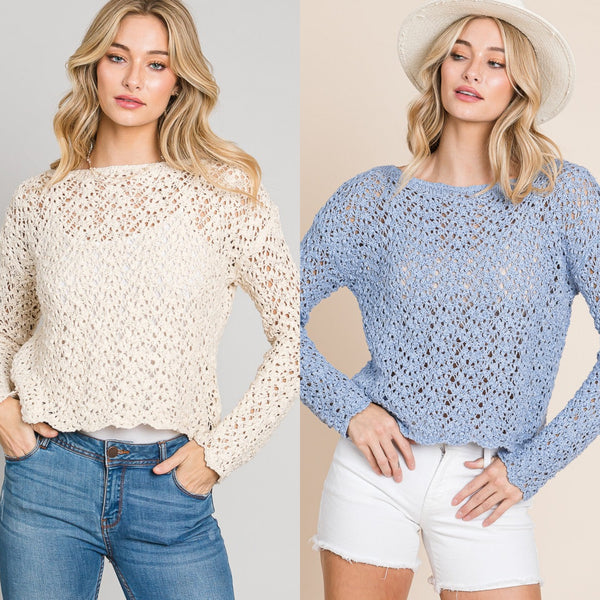 Sheer Cropped Sweater Tops- 2 colors