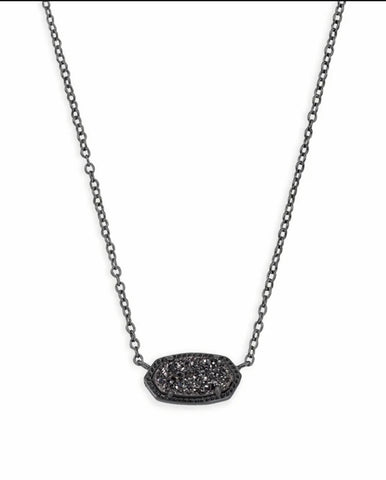 Elisa Gunmetal Pendant Necklace In Black Drusy