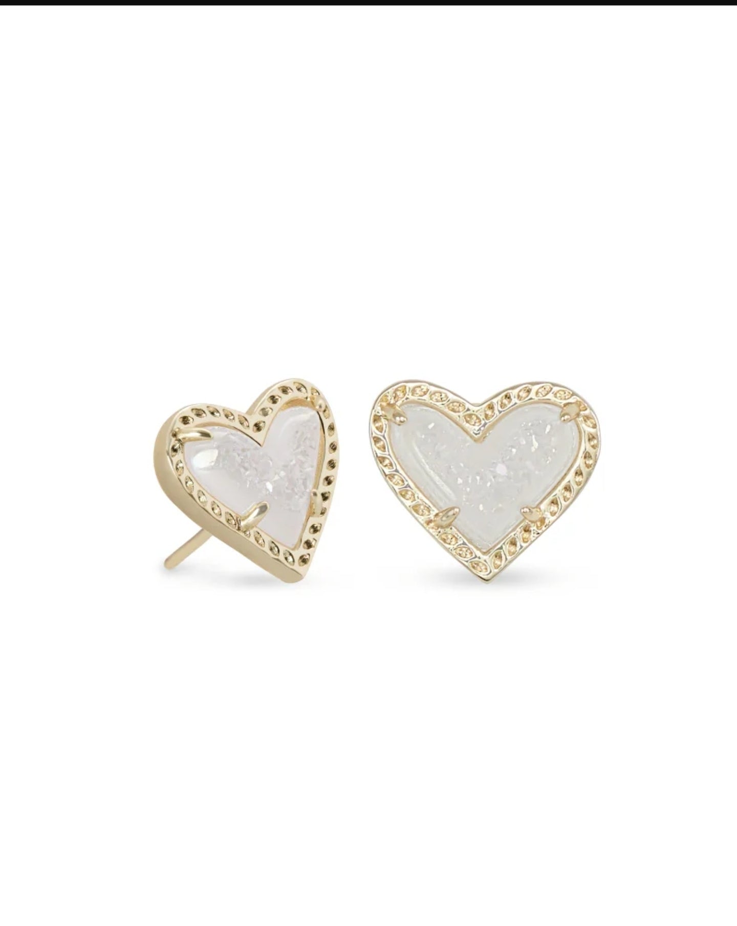 Ari Heart Gold Stud Earrings In Iridescent Drusy