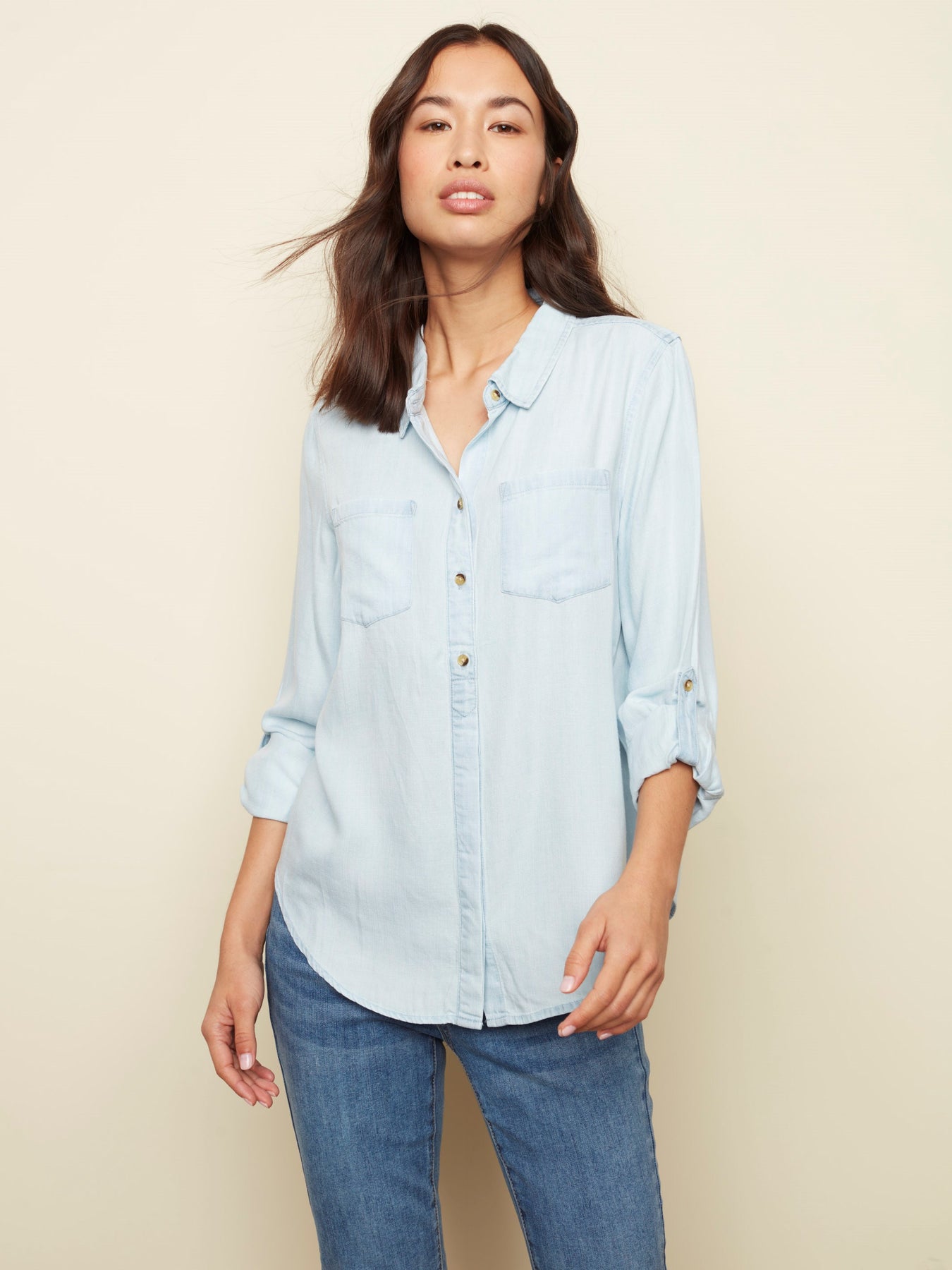 Charlie B Button-Down Denim Blouse